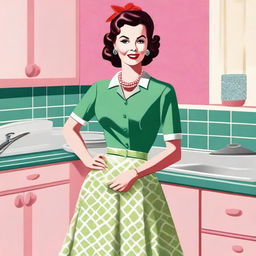 A digital art image of a stylish woman in a 50s housewife attire