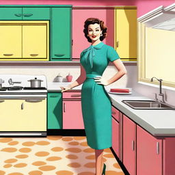 A digital art image of a stylish woman in a 50s housewife attire