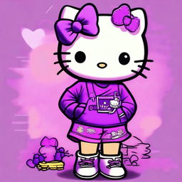 A digital art illustration of Hello Kitty adorned in Y2K fashion