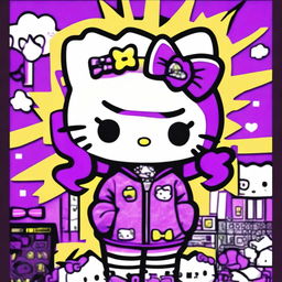 A digital art illustration of Hello Kitty adorned in Y2K fashion