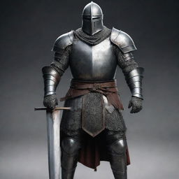 Create an image of an intimidating medieval knight, clad in full armor, carrying a formidable sword, provoking a sense of terror.