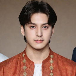 Jungkook from BTS dressed in a traditional Indian Kurta with a Tilak on his forehead