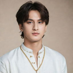 Jeon Jungkook from BTS wearing a stylish Indian Kurta with a Tilak mark on his forehead