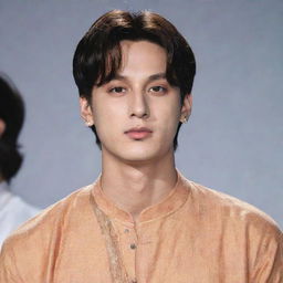 Jeon Jungkook from BTS wearing a stylish Indian Kurta with a Tilak mark on his forehead