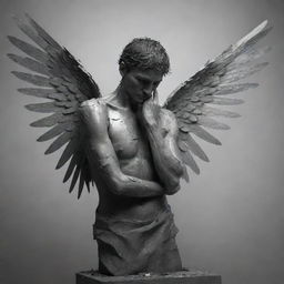 A disheartened figure with a shattered wing, symbolizing his inability to act after losing a loved one