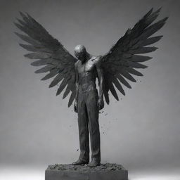 A disheartened figure with a shattered wing, symbolizing his inability to act after losing a loved one