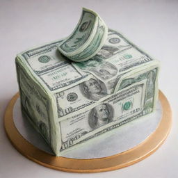 A striking image of a delicious cake creatively designed to resemble a $100 bill, with intricate detail mimicking the dollar's design elements