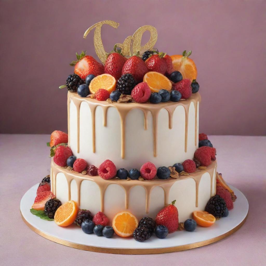 A high-quality image of a luxurious cake valued at $100, displaying an assortment of premium ingredients, exquisite design, and meticulous decoration