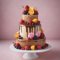 A high-quality image of a luxurious cake valued at $100, displaying an assortment of premium ingredients, exquisite design, and meticulous decoration