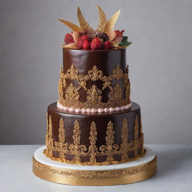 An image of a decadent, high-end cake valued at $1000 showcasing opulent decorations, superior craftsmanship, and the use of gourmet, luxury ingredients