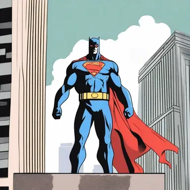 The superhero with a long-faced expression stood at the edge of the building, ready to save the city.