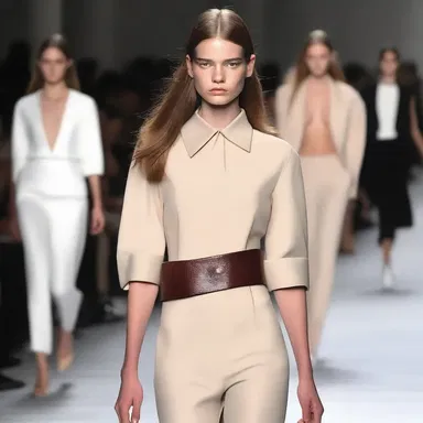 The model walked down the runway with a long-faced look, adding an air of sophistication to the fashion show.