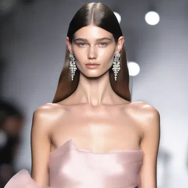 The model walked down the runway with a long-faced look, adding an air of sophistication to the fashion show.