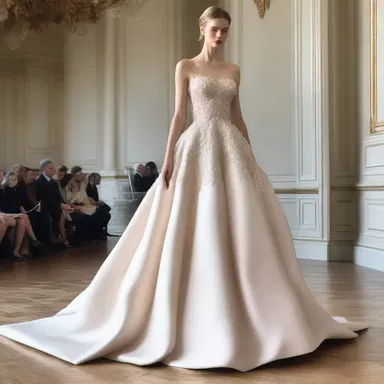 The designer used micrometry to ensure every seam and stitch on the couture gown was flawlessly precise and fitted the model perfectly.