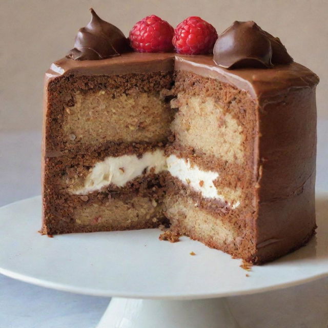 An image of a poor quality cake, lacking in presentation and appeal, made with subpar ingredients and little effort in its decoration or construction