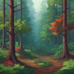 High-quality, detailed forest background with vibrant colors and rich textures.