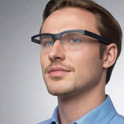 A 3D model of an elegant pair of smart glasses that function as a phone, yet offer superior functionality, designed with modern aesthetics.