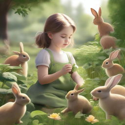 A high-resolution digital art piece depicts a young girl in the midst of gardening