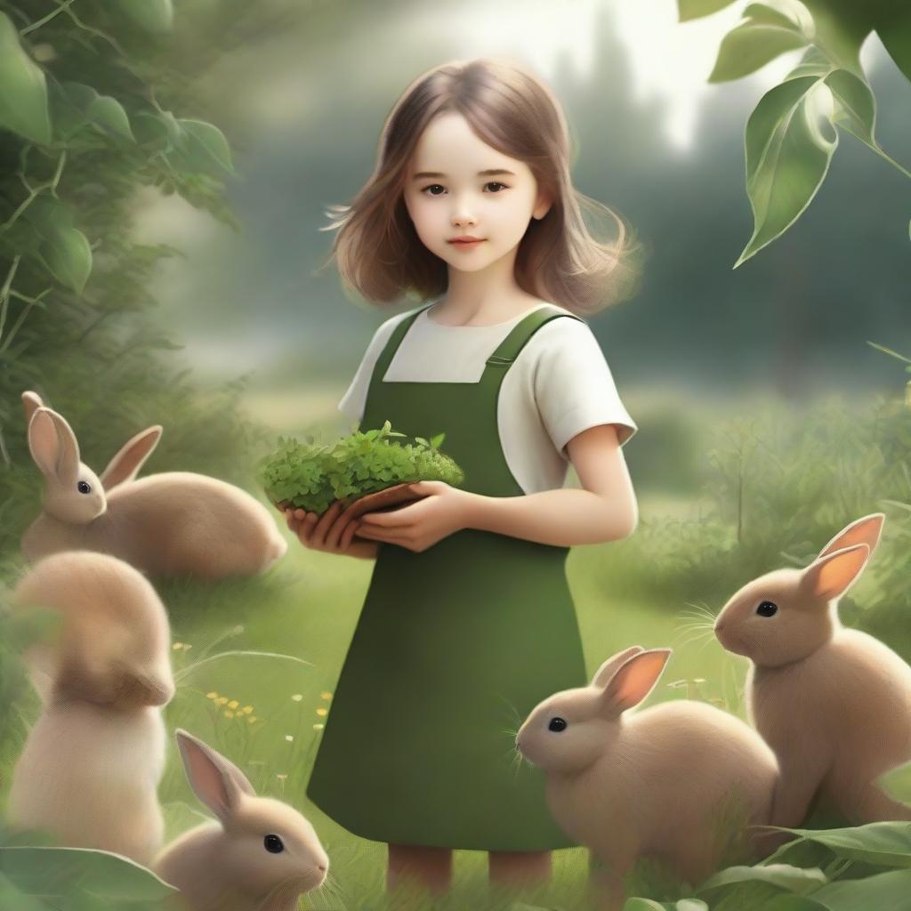 A high-resolution digital art piece depicts a young girl in the midst of gardening