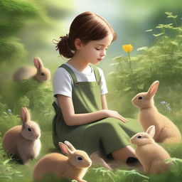 A high-resolution digital art piece depicts a young girl in the midst of gardening