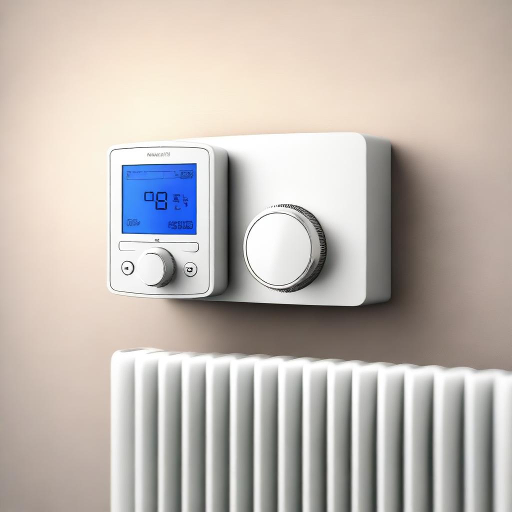 A high-quality digital art image depicts a 'Smarter Heizkörperthermostat' screwed onto a radiator