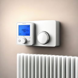 A high-quality digital art image depicts a 'Smarter Heizkörperthermostat' screwed onto a radiator