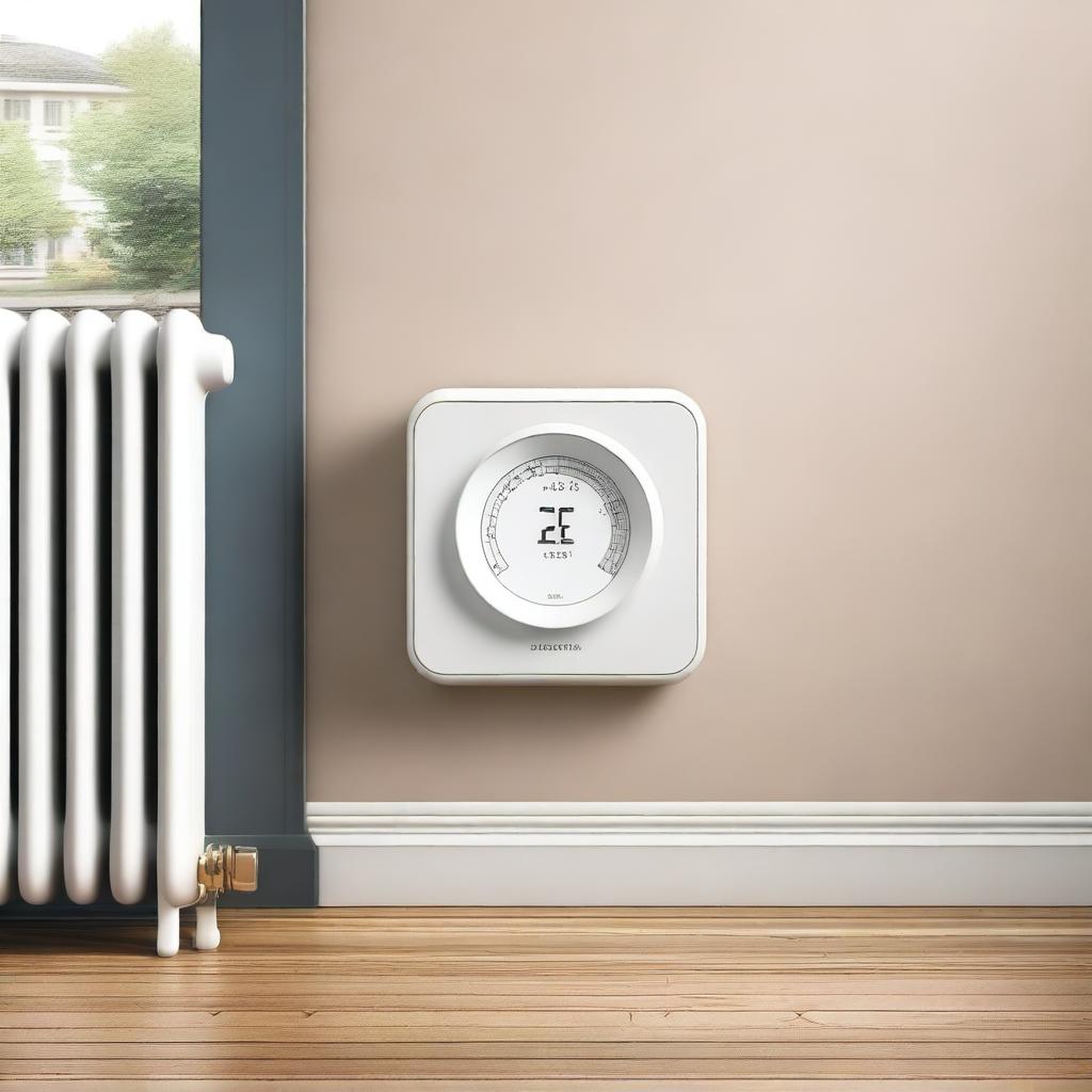 A high-resolution digital art piece illustrating a 'Smarter Heizkörperthermostat' attached to a traditional German radiator