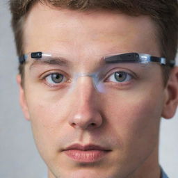 A first-person perspective of a user interacting with an innovative, high-tech device worn over the eye.