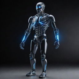 An image showcasing a powerful, sophisticated exoskeleton, built from advanced materials, glowing with energy.