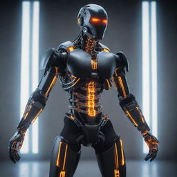 An image showcasing a powerful, sophisticated exoskeleton, built from advanced materials, glowing with energy.