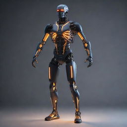 An image showcasing a powerful, sophisticated exoskeleton, built from advanced materials, glowing with energy.