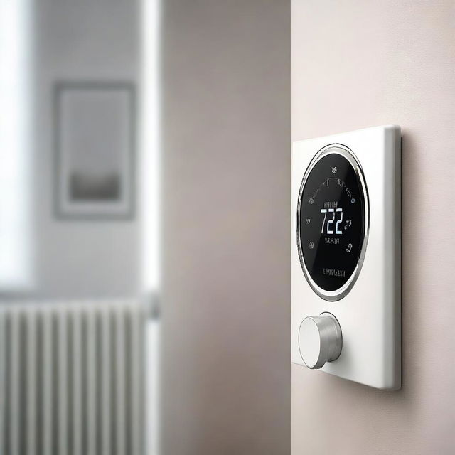 A high-resolution digital art representation of a 'Smarter Heizkörperthermostat' firmly attached to a traditional German radiator