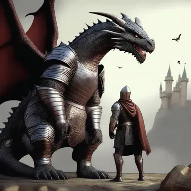 The brave knight approached the dragon, mail-clad from head to toe.