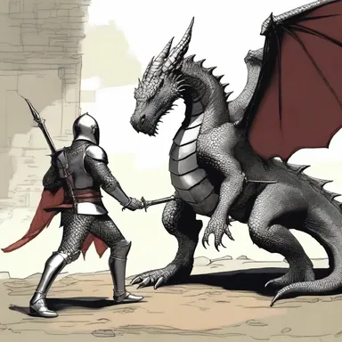 The brave knight approached the dragon, mail-clad from head to toe.