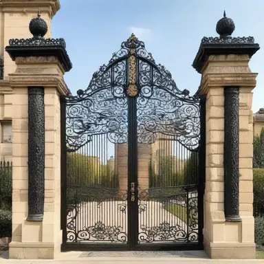 The grand castle was adorned with elaborate mail-clad gates, giving it a majestic appearance.