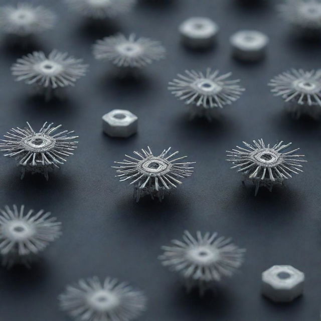 A high-resolution image of nanobots, displaying their microscopic size and intricate detailing.