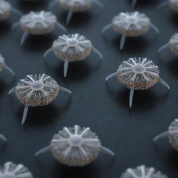 A high-resolution image of nanobots, displaying their microscopic size and intricate detailing.