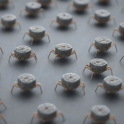 A high-resolution image of nanobots, displaying their microscopic size and intricate detailing.