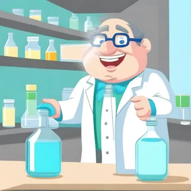 The scientist in the cartoon show used a bottle of propanone to clean the laboratory equipment.