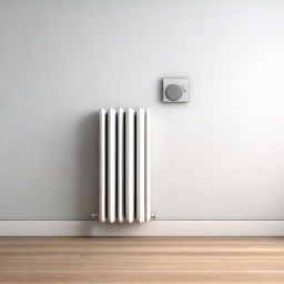 A minimalist digital art piece showcasing a modern, user-friendly radiator thermostat directly installed on a heater