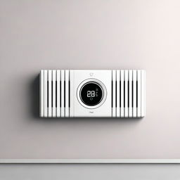 A minimalist digital art piece showcasing a modern, user-friendly radiator thermostat directly installed on a heater