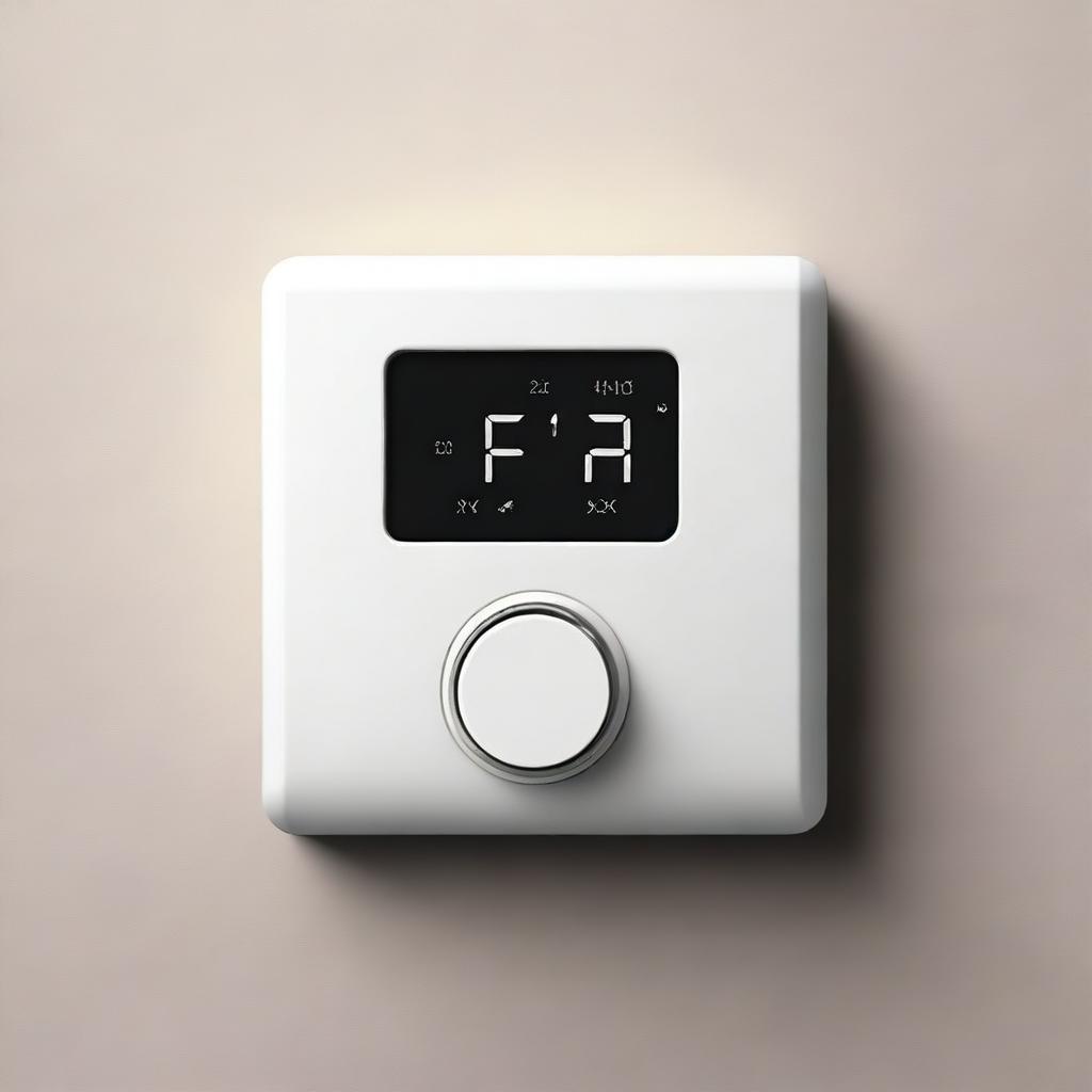 A high-quality digital art piece of a modern, minimalistic and user-friendly radiator thermostat