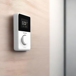 A high-quality digital art piece of a modern, minimalistic and user-friendly radiator thermostat