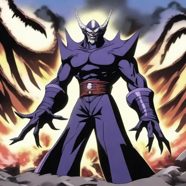 The villain in the anime series transformed into a terrifying and currish monster to battle the heroes.