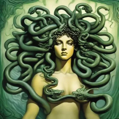 In Greek mythology, the character of Medusa was transformed into a currish creature with snakes for hair after angering the gods.