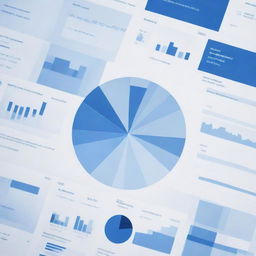 A professional cover photo featuring complex data visualizations; bar graphs, pie charts, and abstract patterns of numbers. Infused with hues of blue and white, representative of LinkedIn's colour scheme. Include elements of intelligence, analysis and coding.