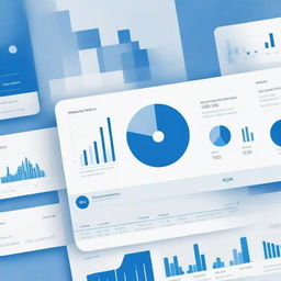 A professional cover photo featuring complex data visualizations; bar graphs, pie charts, and abstract patterns of numbers. Infused with hues of blue and white, representative of LinkedIn's colour scheme. Include elements of intelligence, analysis and coding.