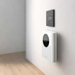 A high-quality digital art piece of a minimalistic, modern, and user-friendly radiator thermostat