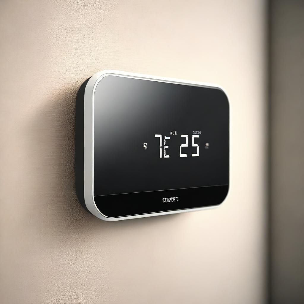 A high-quality digital art piece of a minimalistic, modern, and user-friendly radiator thermostat