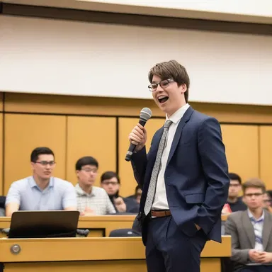 At the end of his impromptu speech, the student added a funny joke to entertain the audience.